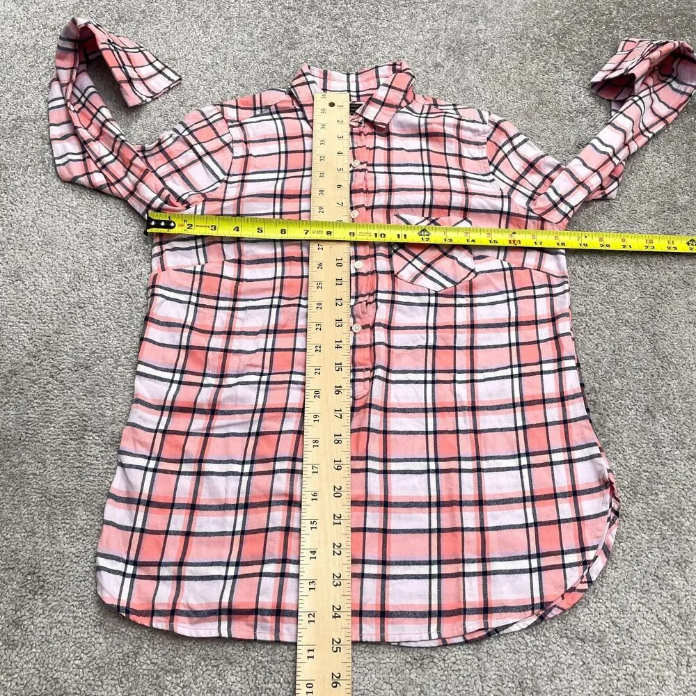 J.Crew Classic Popover Shirt Womens Small Rose Pink Tartan Plaid Flannel Cotton